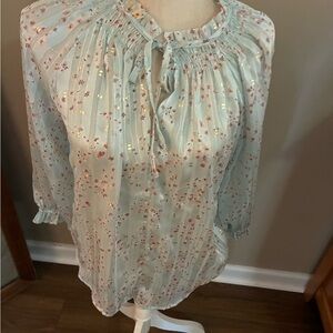 Collective Concepts Green Ruffled Tie Front Blouse